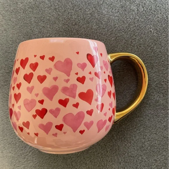 NWT Beautiful Thyme & Table Pink Mug W Gold Handle & Red & Pink Hearts - Picture 6 of 6